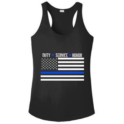 Blue Ribbon USA Flag Support Police Ladies PosiCharge Competitor Racerback Tank