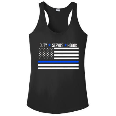 Blue Ribbon USA Flag Support Police Ladies PosiCharge Competitor Racerback Tank