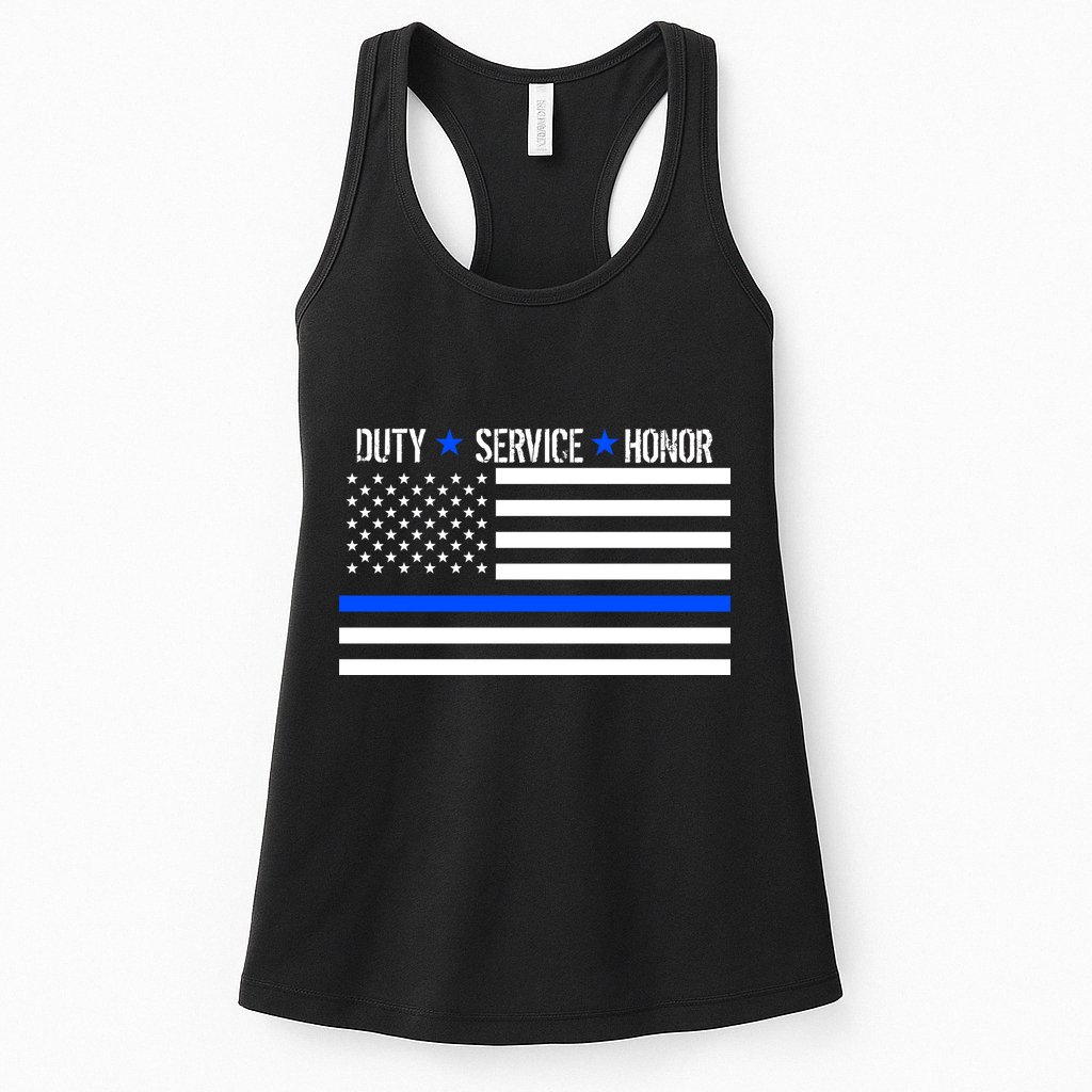 Blue Ribbon USA Flag Support Police Womens Tank Top