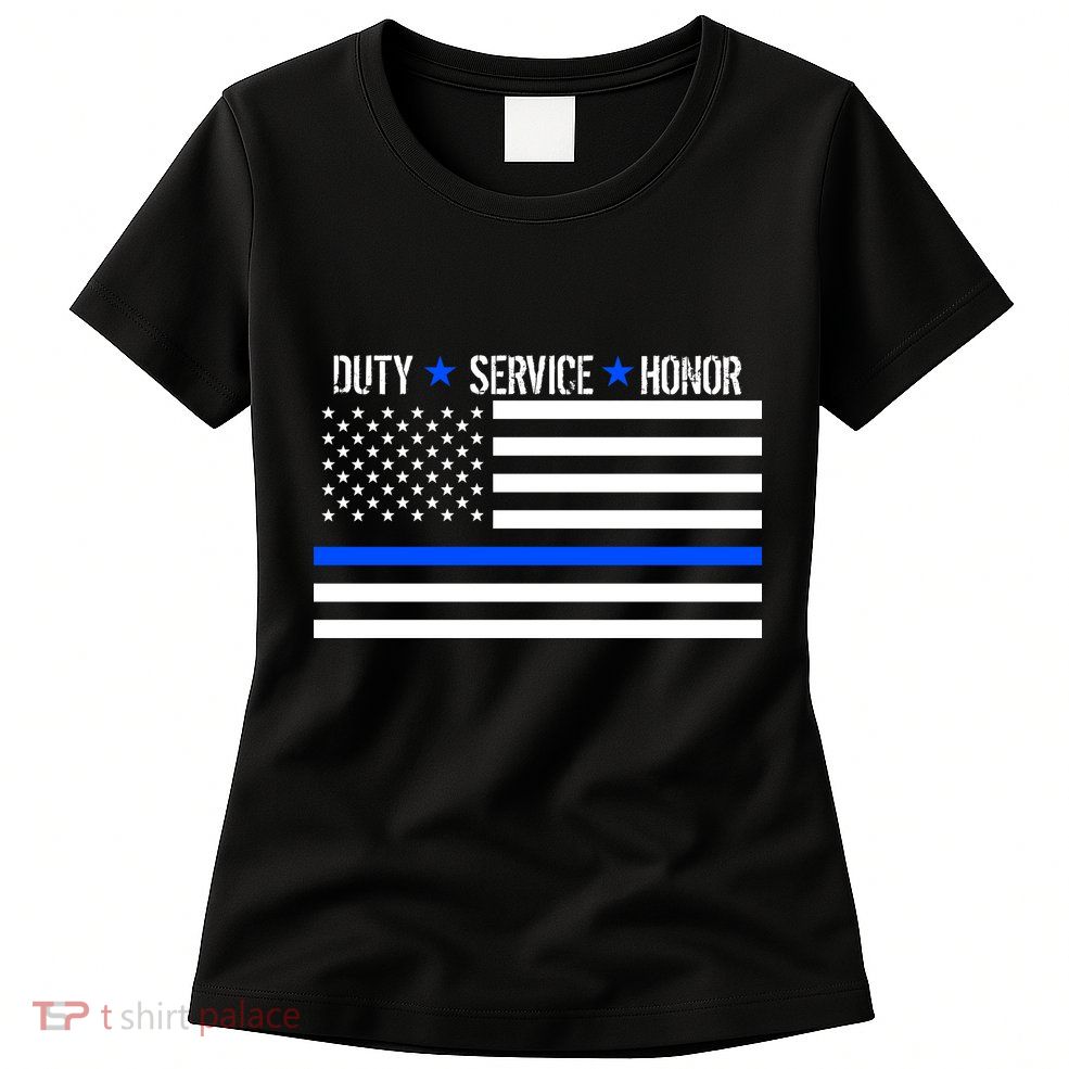 Blue Ribbon USA Flag Support Police Womens T-Shirt