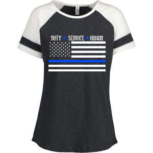 Blue Ribbon USA Flag Support Police Enza Ladies Jersey Colorblock Tee