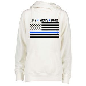 Blue Ribbon USA Flag Support Police Womens Funnel Neck Pullover Hood