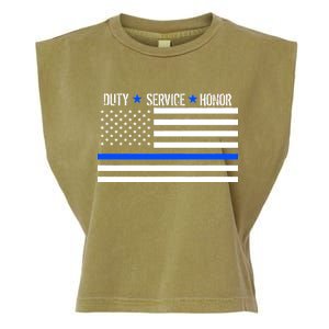 Blue Ribbon USA Flag Support Police Garment-Dyed Women's Muscle Tee