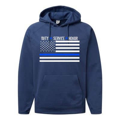 Blue Ribbon USA Flag Support Police Performance Fleece Hoodie