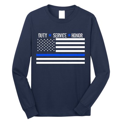 Blue Ribbon USA Flag Support Police Long Sleeve Shirt