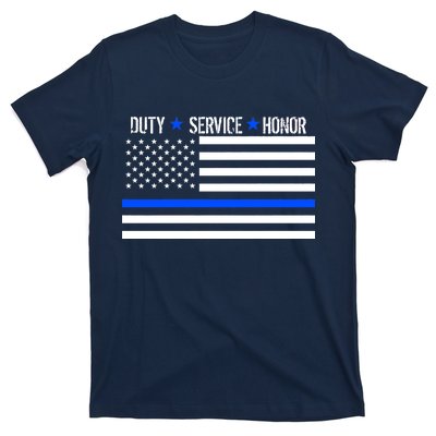 Blue Ribbon USA Flag Support Police T-Shirt