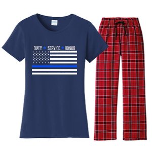 Blue Ribbon USA Flag Support Police Women's Flannel Pajama Set