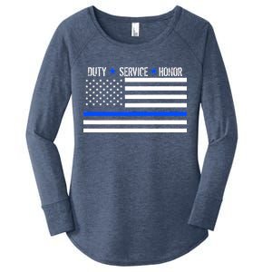 Blue Ribbon USA Flag Support Police Women's Perfect Tri Tunic Long Sleeve Shirt