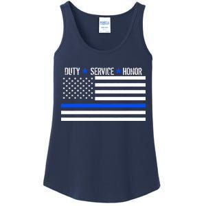 Blue Ribbon USA Flag Support Police Ladies Essential Tank