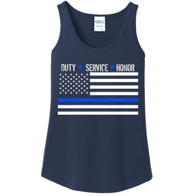 Blue Ribbon USA Flag Support Police Ladies Essential Tank