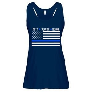 Blue Ribbon USA Flag Support Police Ladies Essential Flowy Tank