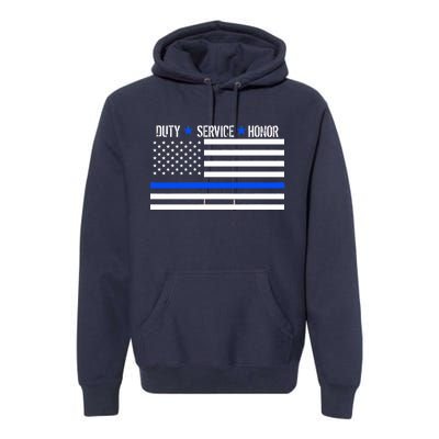 Blue Ribbon USA Flag Support Police Premium Hoodie