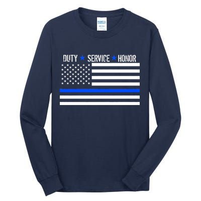 Blue Ribbon USA Flag Support Police Tall Long Sleeve T-Shirt