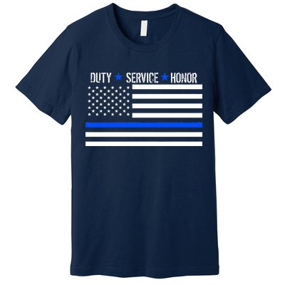 Blue Ribbon USA Flag Support Police Premium T-Shirt