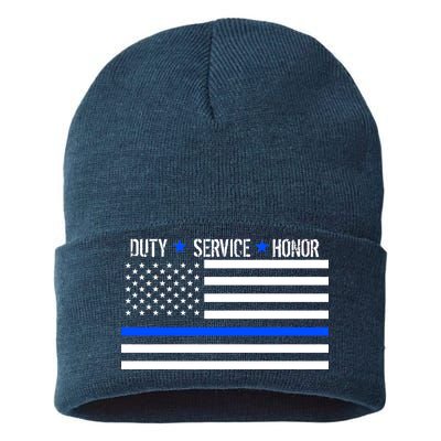 Blue Ribbon USA Flag Support Police Sustainable Knit Beanie