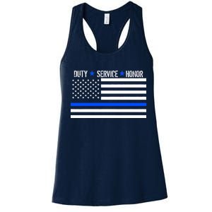 Blue Ribbon USA Flag Support Police Women's Racerback Tank