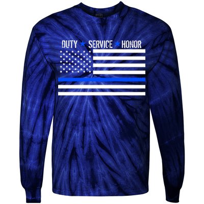 Blue Ribbon USA Flag Support Police Tie-Dye Long Sleeve Shirt