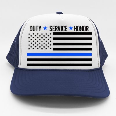 Blue Ribbon USA Flag Support Police Trucker Hat