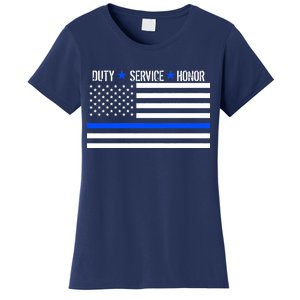 Blue Ribbon USA Flag Support Police Women's T-Shirt