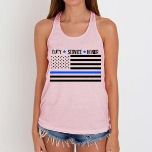 Blue Ribbon USA Flag Support Police Women's Knotted Racerback Tank