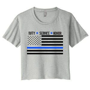 Blue Ribbon USA Flag Support Police Women's Crop Top Tee