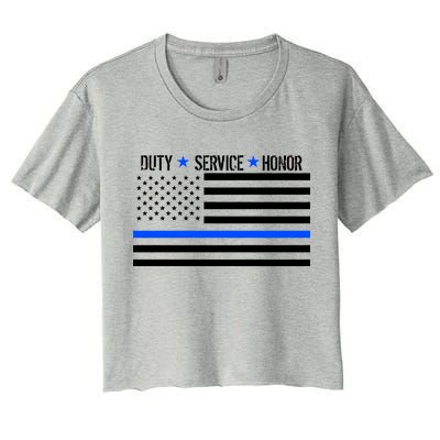 Blue Ribbon USA Flag Support Police Women's Crop Top Tee