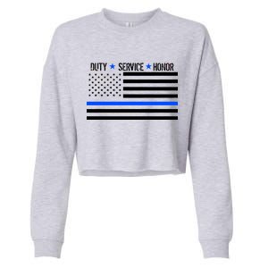 Blue Ribbon USA Flag Support Police Cropped Pullover Crew