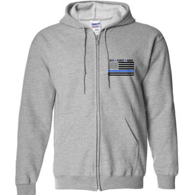 Blue Ribbon USA Flag Support Police Full Zip Hoodie