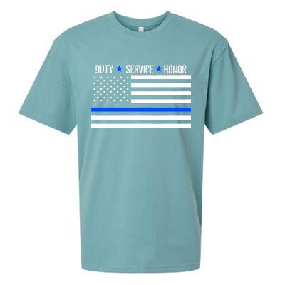 Blue Ribbon USA Flag Support Police Sueded Cloud Jersey T-Shirt