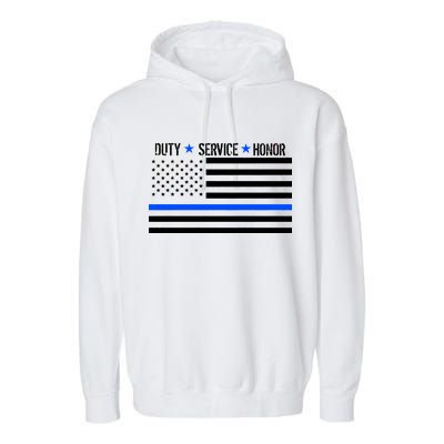 Blue Ribbon USA Flag Support Police Garment-Dyed Fleece Hoodie