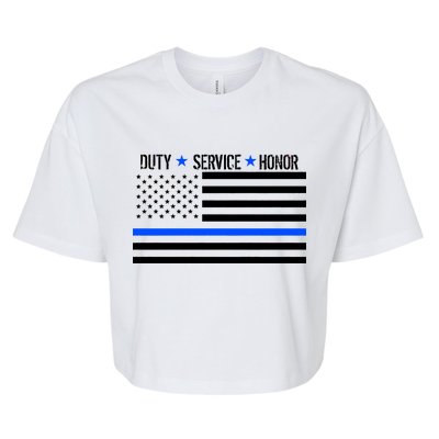 Blue Ribbon USA Flag Support Police Bella+Canvas Jersey Crop Tee