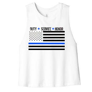 Blue Ribbon USA Flag Support Police Women's Racerback Cropped Tank