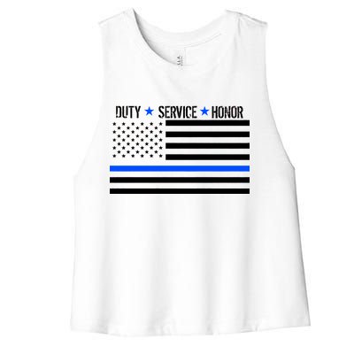 Blue Ribbon USA Flag Support Police Women's Racerback Cropped Tank