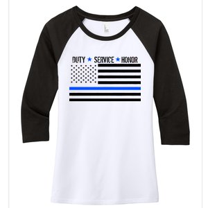 Blue Ribbon USA Flag Support Police Women's Tri-Blend 3/4-Sleeve Raglan Shirt