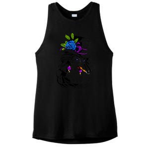 Blue Rose Smoking Lady Icon Ladies PosiCharge Tri-Blend Wicking Tank