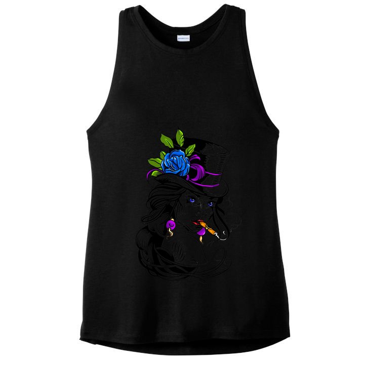 Blue Rose Smoking Lady Icon Ladies PosiCharge Tri-Blend Wicking Tank