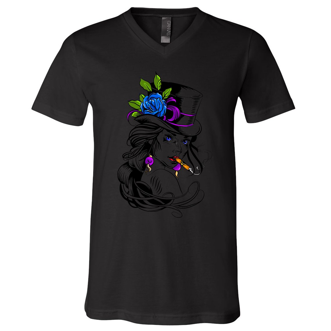 Blue Rose Smoking Lady Icon V-Neck T-Shirt