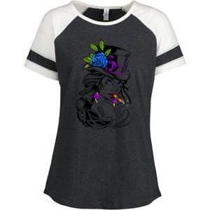 Blue Rose Smoking Lady Icon Enza Ladies Jersey Colorblock Tee