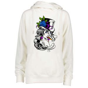 Blue Rose Smoking Lady Icon Womens Funnel Neck Pullover Hood