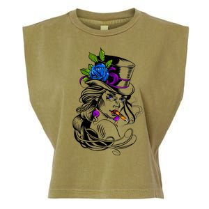 Blue Rose Smoking Lady Icon Garment-Dyed Women's Muscle Tee