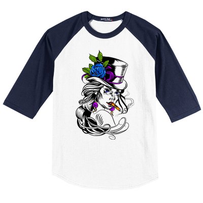 Blue Rose Smoking Lady Icon Baseball Sleeve Shirt