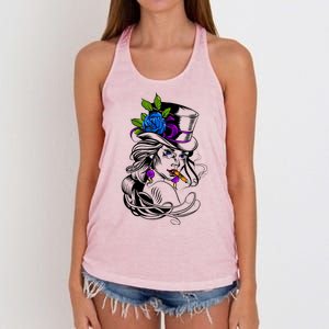 Blue Rose Smoking Lady Icon Women's Knotted Racerback Tank