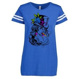 Blue Rose Smoking Lady Icon Enza Ladies Jersey Football T-Shirt