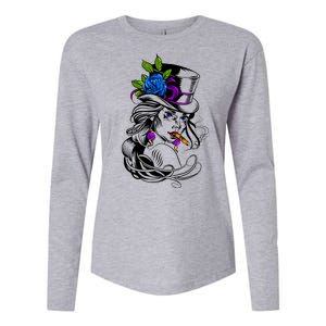 Blue Rose Smoking Lady Icon Womens Cotton Relaxed Long Sleeve T-Shirt