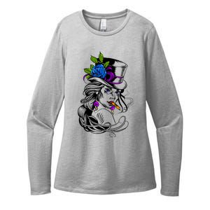 Blue Rose Smoking Lady Icon Womens CVC Long Sleeve Shirt