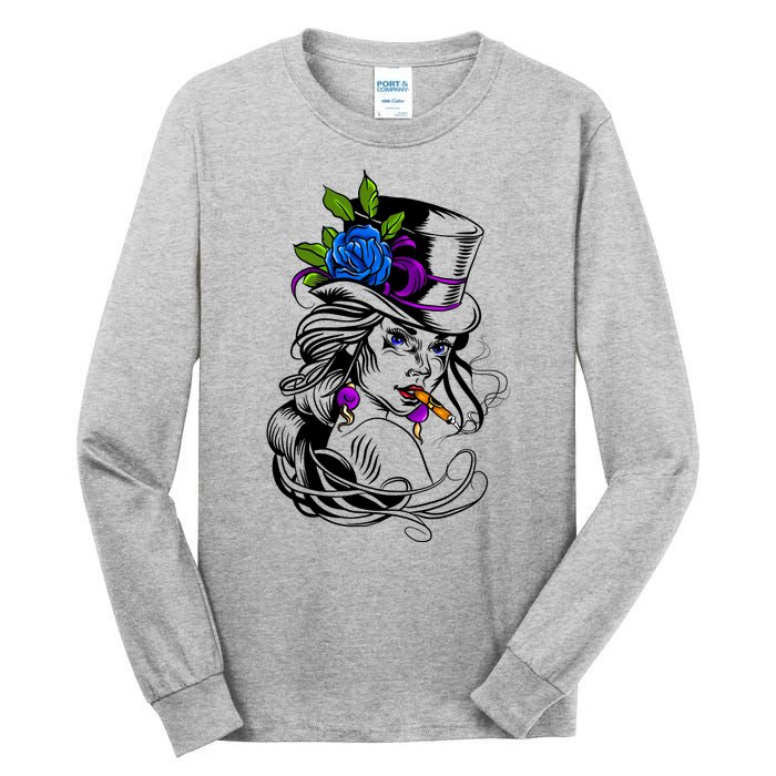 Blue Rose Smoking Lady Icon Tall Long Sleeve T-Shirt