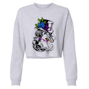 Blue Rose Smoking Lady Icon Cropped Pullover Crew