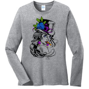 Blue Rose Smoking Lady Icon Ladies Long Sleeve Shirt