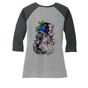 Blue Rose Smoking Lady Icon Women's Tri-Blend 3/4-Sleeve Raglan Shirt