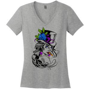 Blue Rose Smoking Lady Icon Women's V-Neck T-Shirt